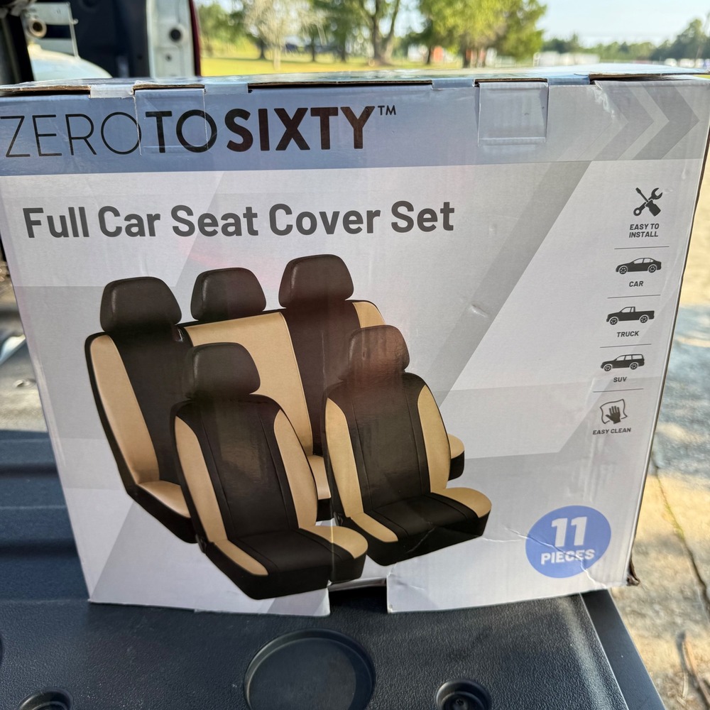 Zero To Sixty 11 Piece Full Car Seat Cover Set Faux Leather Tan Black Universal